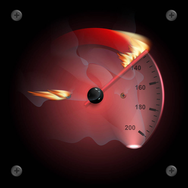 Πυρκαγιά εικονογράφηση φλόγα διάνυσμα καύση ταχύμετρο στο μαύρο - Διάνυσμα, εικόνα