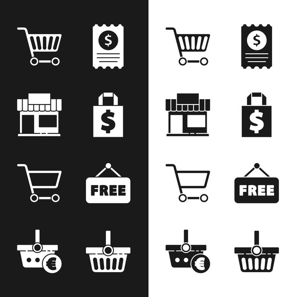 Set Shoping bag and dollar, Shopping building or market store, cart, Paper check financial check, Price tag with text Gratuit, basket and euro icon. Vecteur - Vecteur, image
