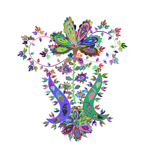 Ilustração vetorial. Padrão floral bonito na flor pequena. Flores nas cores azul, branco e verde. - Vetor, Imagem