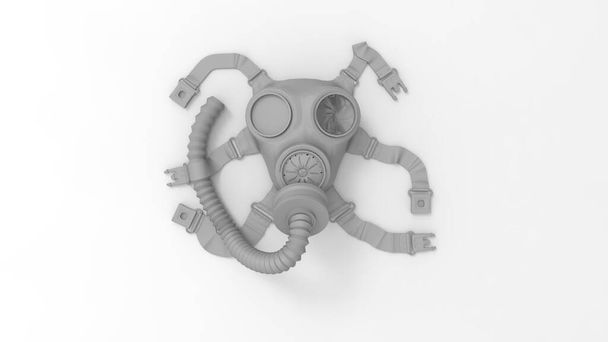 3D απόδοση προστατευτικής μάσκας με μάσκα αερίου που απομονώνεται σε λευκό φόντο. - Φωτογραφία, εικόνα
