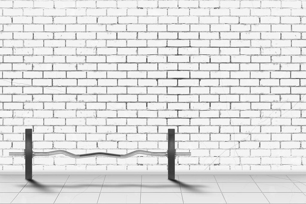 Esporte e fitness - Barbell 25 kg com sombra na frente do fundo da parede de tijolo - Foto, Imagem