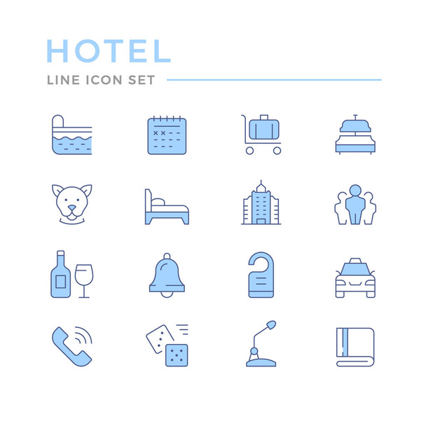 Zestaw ikon linii kolorów hotelu - Wektor, obraz