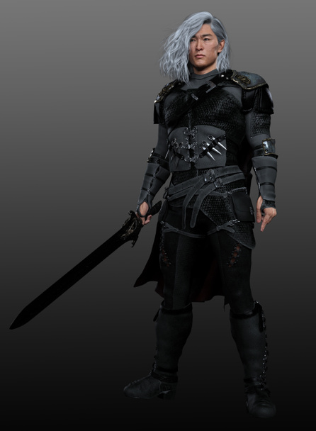 Guerrier Fae ou elfe avec épée et cheveux gris - Photo, image