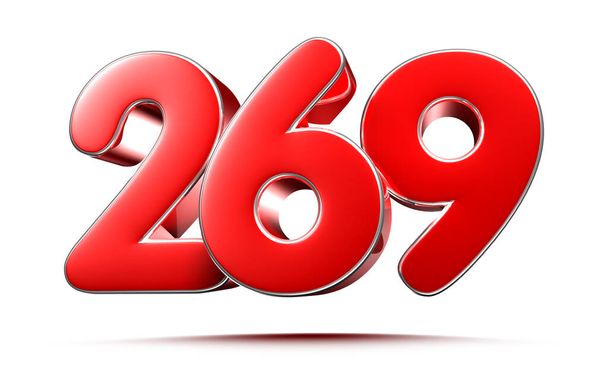 Закругленные красные числа 269 на белом фоне 3D иллюстрация с вырезанием пути - Фото, изображение