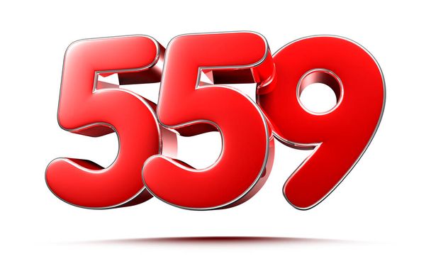 Закругленные красные числа 559 на белом фоне 3D иллюстрация с вырезанием пути - Фото, изображение