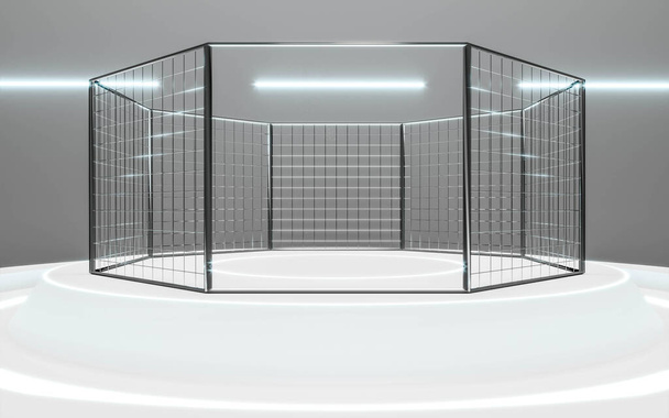 MMA luta arena gaiola em concreto industrial hall fundo 3d render ilustração - Foto, Imagem