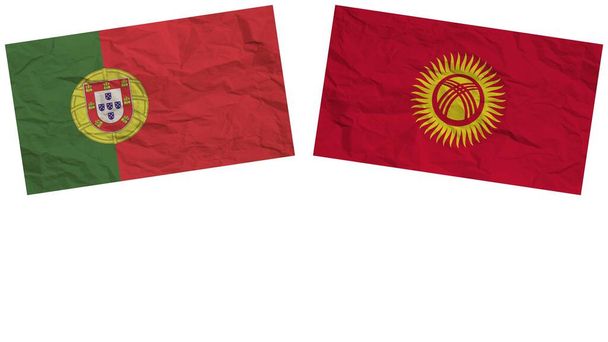 Kyrgyzstan and Portugal Flags Together Paper Texture Effect Illustration - Photo, Image