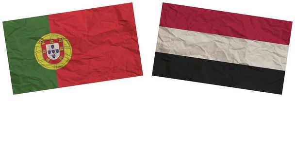 Yemen and Portugal Flags Together Paper Texture Effect Illustration - Photo, Image