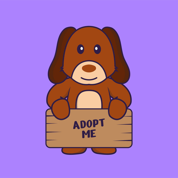 Ładny pies trzyma plakat Adoptuj mnie. - Wektor, obraz