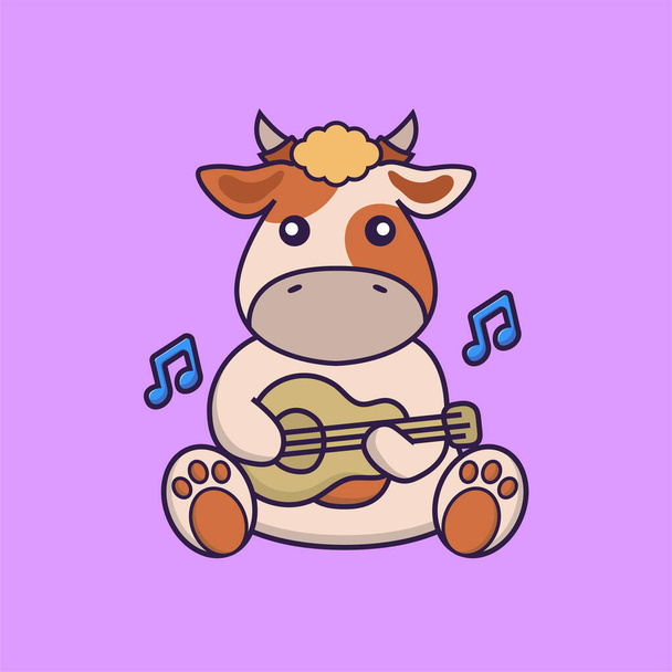 Cute cow playing guitar. - Vector, Image