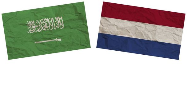 Netherlands and Saudi Arabia Flags Together Paper Texture Effect Illustration - Photo, Image