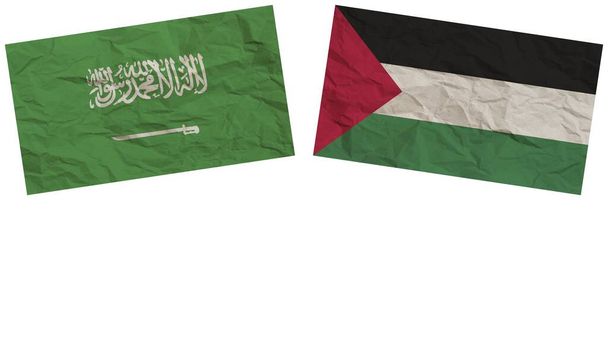 Palestine and Saudi Arabia Flags Together Paper Texture Effect Illustration - Фото, изображение