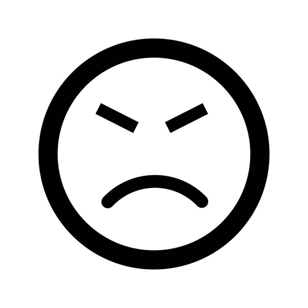 Caricatura triste sonrisa cara emoticono icono en estilo plano - Vector, imagen