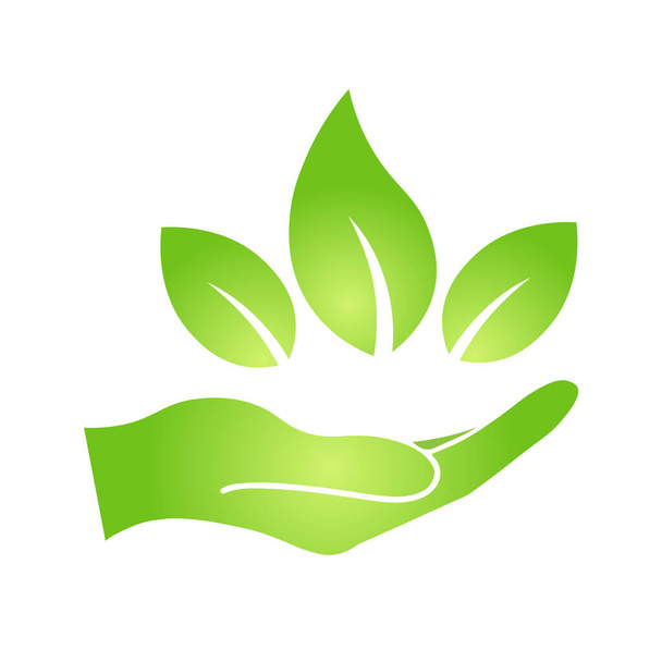 Mano con eco verde icono de la hoja Bio naturaleza verde eco símbolo para la web y los negocios - Vector, imagen
