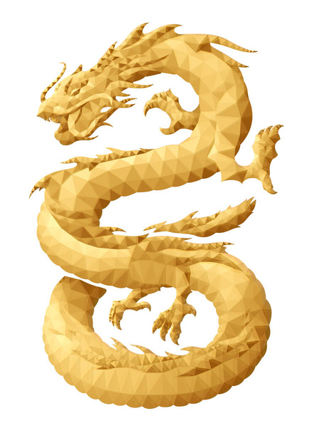 Beautiful vector low poly illustration with stylized golden eastern dragon isolated on the white background - Διάνυσμα, εικόνα