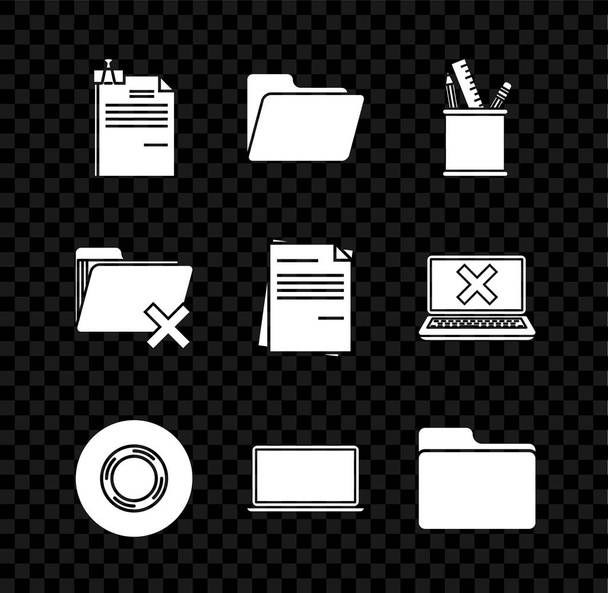 Set File document and binder clip, Document folder, Pencil case stationery, Scotch, Laptop, Delete and icon. Vector - Vektor, obrázek
