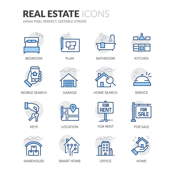 Línea de iconos de bienes raíces - Vector, Imagen