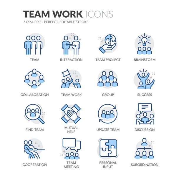 Iconos de trabajo de equipo de línea - Vector, Imagen