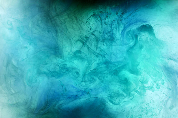Abstract blue-green ocean, paint in water background. swirl of splashes and waves in motion. Fluid art wallpaper, liquid vibrant colors - Foto, afbeelding