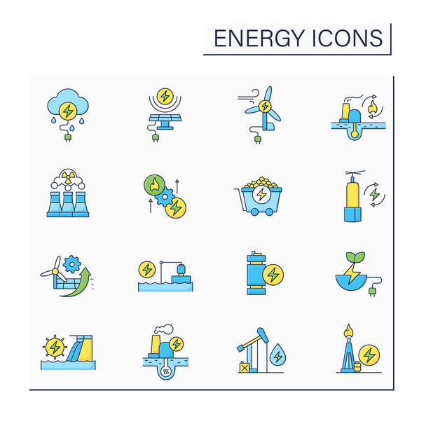 Zestaw ikon kolorów energii - Wektor, obraz