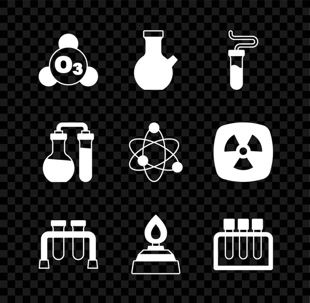 Définir l'ozone, le tube à essai, le brûleur à alcool ou à alcool et l'icône Atome. Vecteur - Vecteur, image