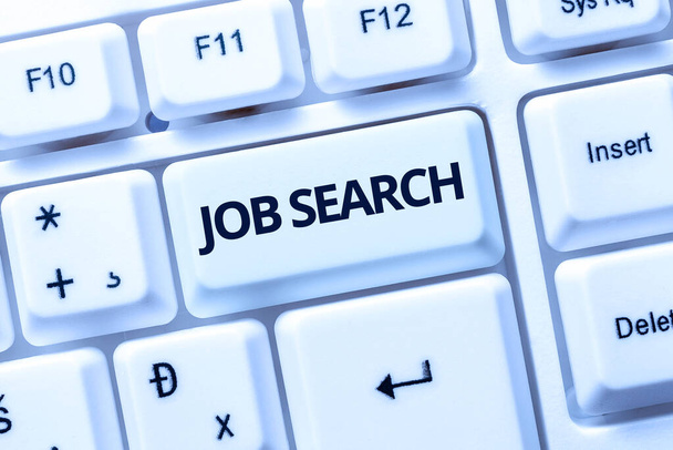 Text showing inspiration Job Search. Internet Concept an act of sourcing for job openings and apply for a position Typing And Publishing Descriptions Online, Writing Informative Data - Photo, Image