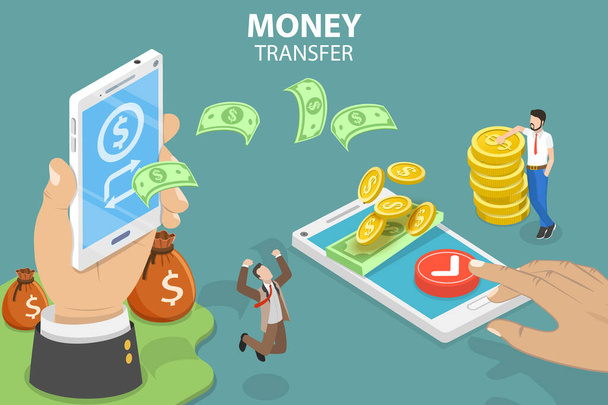 Illustrazione concettuale del vettore piatto isometrico 3D del trasferimento di denaro online - Vettoriali, immagini
