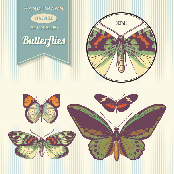 Винтажные бабочки ручной работы
 - Вектор,изображение