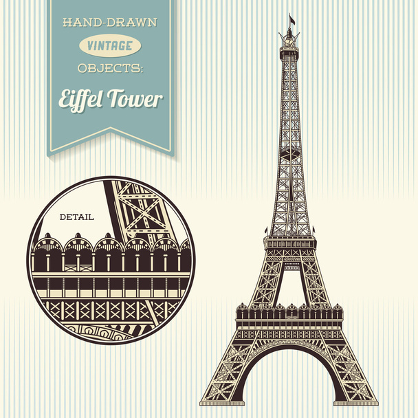 Torre Eiffel vintage desenhada à mão
 - Vetor, Imagem