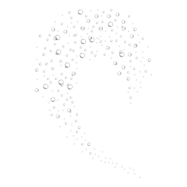 Vzduchové bubliny ve šumivém uhličitém nápoji, pivu, sodovce, limonádě, šumivém víně. Podvodní proud kyslíku v akváriu nebo oceánu. Mýdlové tyčinky, šampon s pěnou. Realistická ilustrace vektoru - Vektor, obrázek