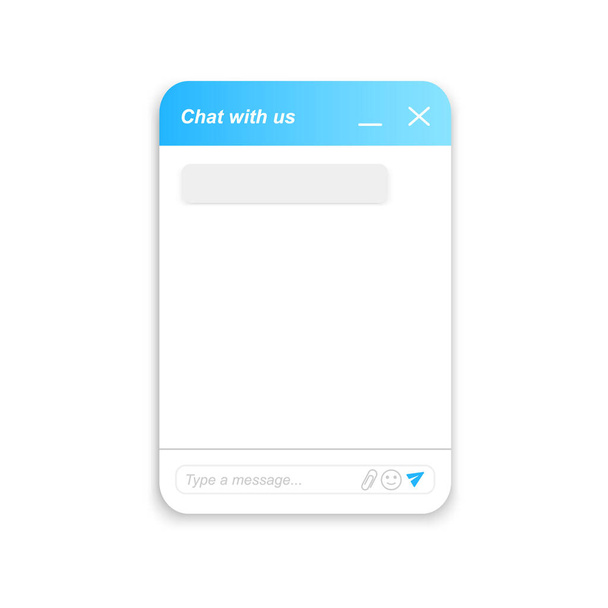 Chatbot-Fenstervorlage. Beispiel Kundendienst Life Chat. Virtuelles Assistenzbot-Layout. Design der Online-Messenger-App. Vektorillustration - Vektor, Bild