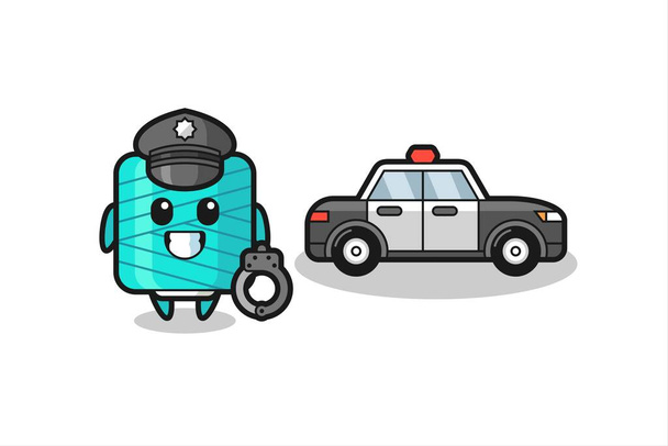 Cartoon-Maskottchen der Garnspule als Polizei, niedliches Design für T-Shirt, Aufkleber, Logo-Element - Vektor, Bild