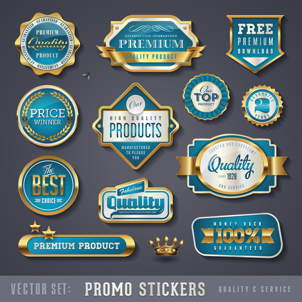 Blue and golden promo stickers - Vector, Image