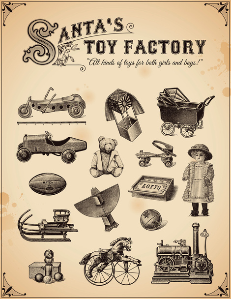 Collection of vintage toys - Vector, Image