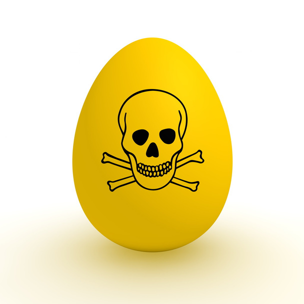 een enkele gele ei met een zwarte vergif waarschuwing teken op het - vervuilde voedsel - Foto, afbeelding