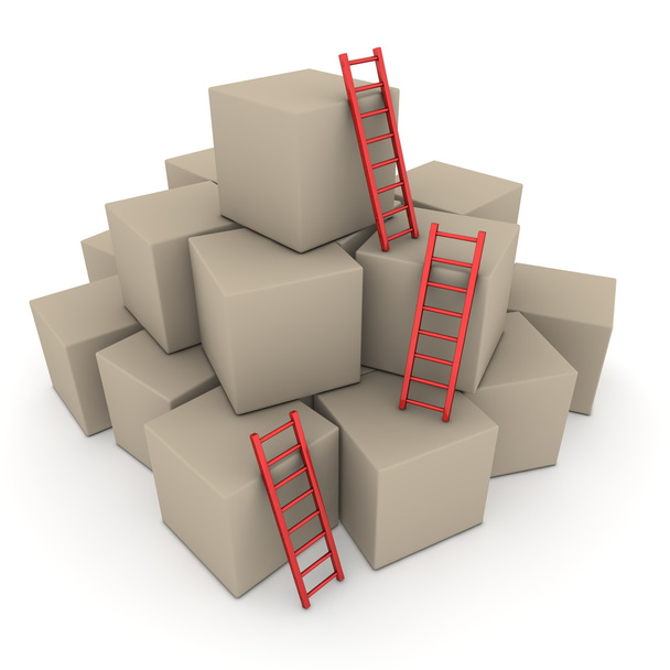 Пакетний ящиків - піднятися з глянсовий червоний сходи - Фото, зображення