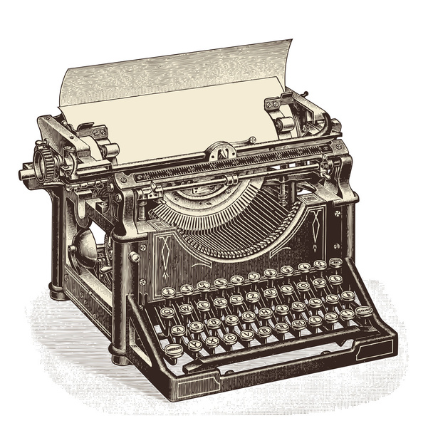 Máquina de escrever vintage com folha de papel em branco
 - Vetor, Imagem