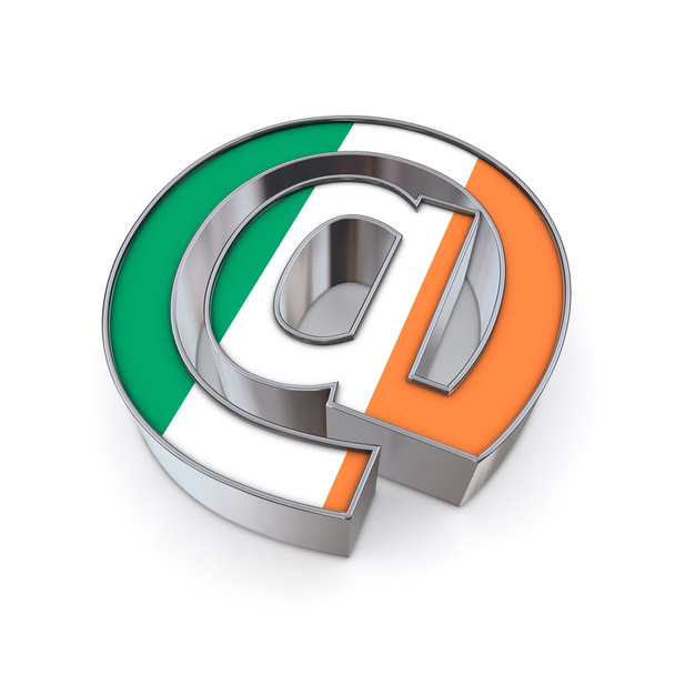 Символ Silver shiny chrome @ AT на белом фоне с текстурой флага Ирландии
 - Фото, изображение