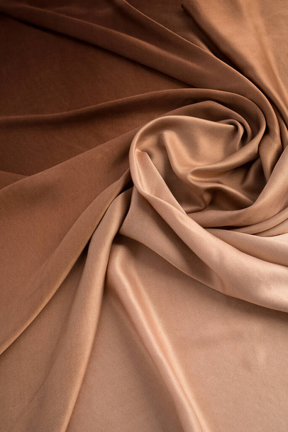 Smooth elegant Brown silk or satin satin fabric texture background - Фото, зображення