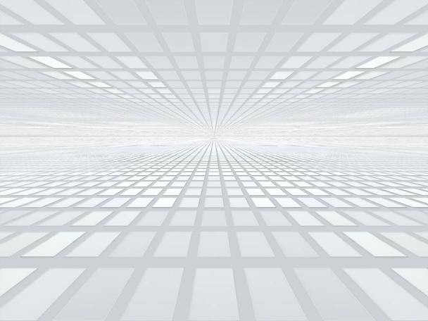Sfondo frattale bianco con effetto prospettiva - illustrazione astratta 3d - Foto, immagini