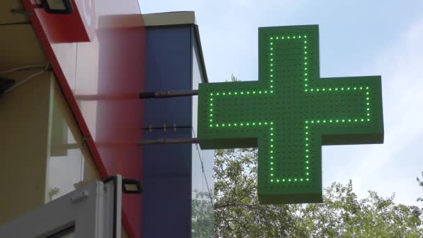Glowing sign of a pharmacy working around the clock  - Footage, Video