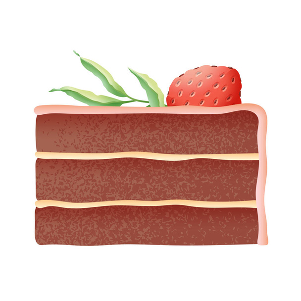 Chocolate cake with strawberry vector design decorated with fresh red berry and herbs - Διάνυσμα, εικόνα