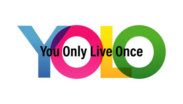 YOLO word vector illustration. You Only Live Once. Colored rainbow text. Vector banner. Corporate concept. Gradient Text. Transparency Letters - Vettoriali, immagini