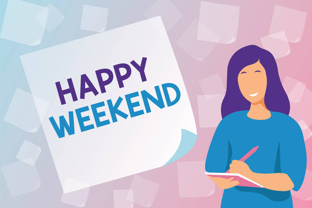 Text sign showing Happy Weekend. Concept meaning Cheerful rest day Time of no office work Spending holidays Typing New Student Workbooks, Creating And Publishing Online Ebook - Photo, Image