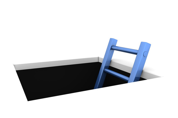 Klim uit het gat - Glanzende Blauwe Ladder - Foto, afbeelding