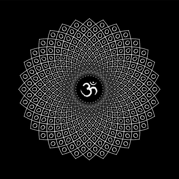 Kreisförmiges Muster in Form von Mandala für Blume Henna, Mehndi, Tätowierung, Dekoration. Dekoratives Ornament im orientalischen Stil mit altem Hindu-Mantra OM. Umrissene Doodle-Vektor-Illustration. - Foto, Bild