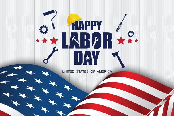 Karta Šťastný svátek práce. Národní americká sváteční ilustrace s vlajkou USA.  - Vektor, obrázek