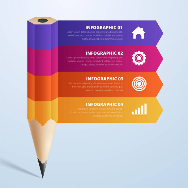 Ołówek edukacyjny Infografika krok opcja - Wektor, obraz