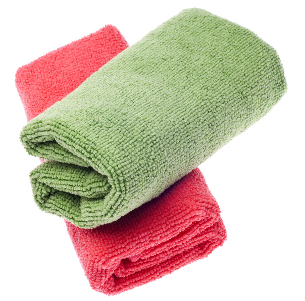 Toallas de limpieza de microfibra rosa y verde
 - Foto, imagen