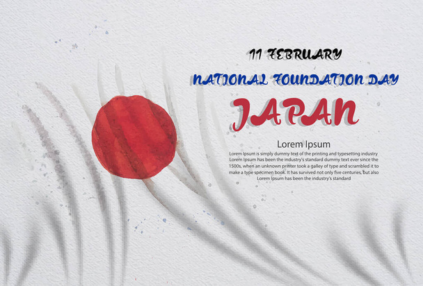 Watercolor painting Japan flag national foundation day greeting card, Paintings illustration anniversary celebration happy foundation Japanese day in nation flag background, Vector illustration. - Vector, Image